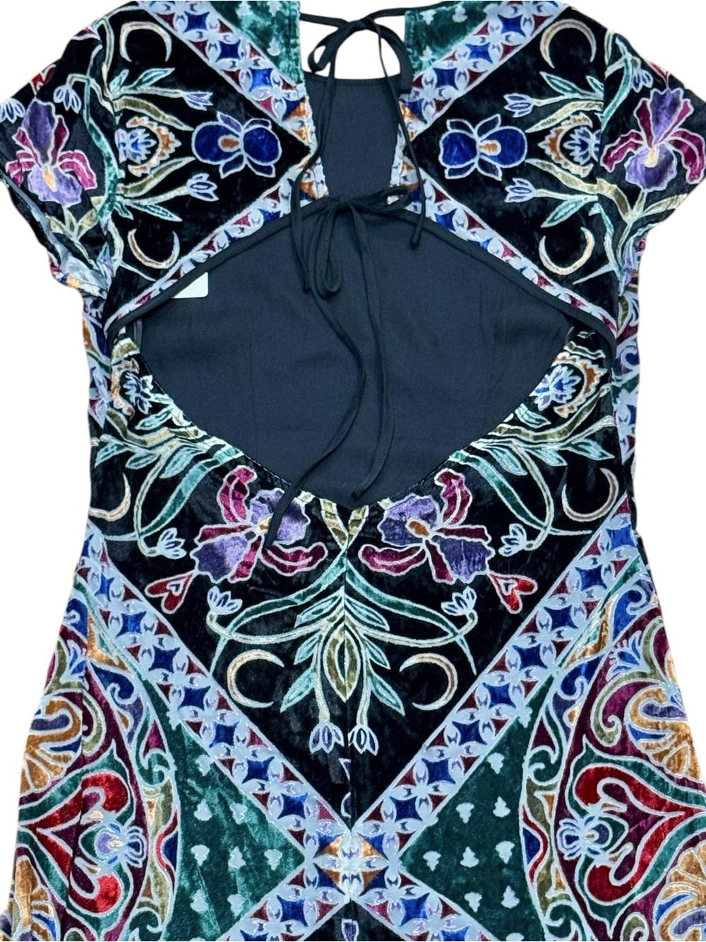 Free People Sz S Dress Iris Velvet Black Multicolour Midi Boho Festival Party - Picture 8 of 12